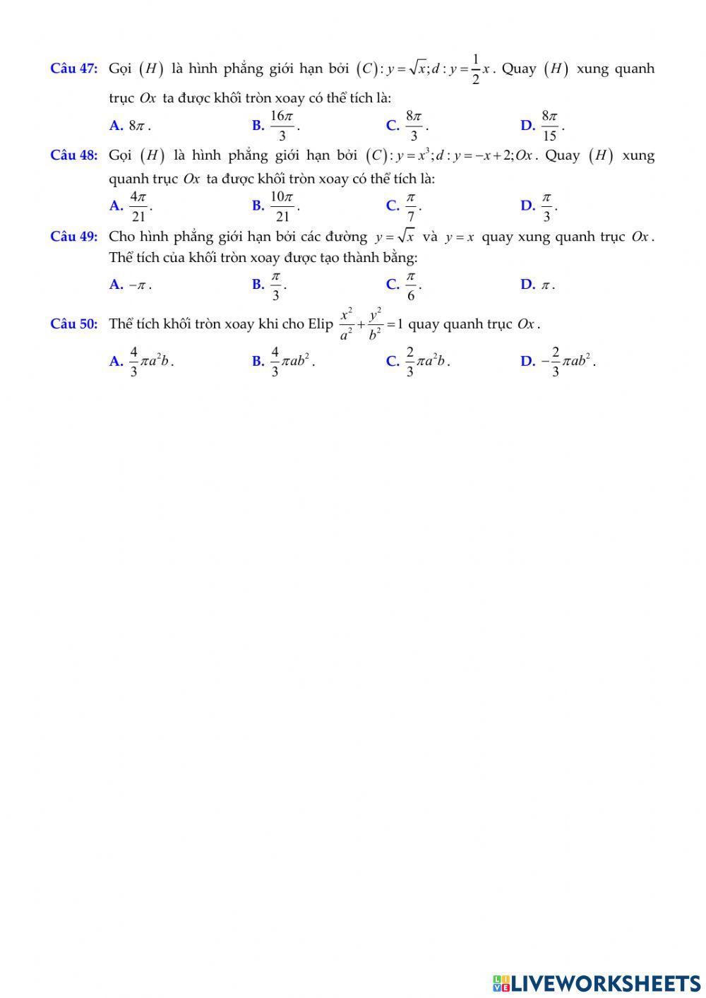 Chủ đề. Ứng dụng tích phân trong hình học