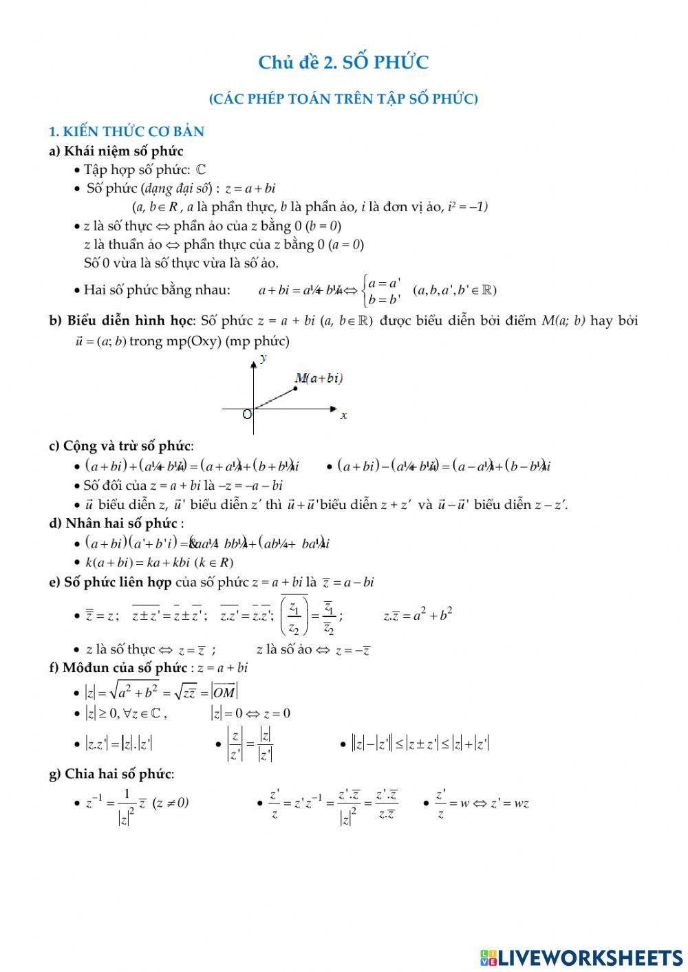 Chủ đề. Các phép toán trên tập số phức