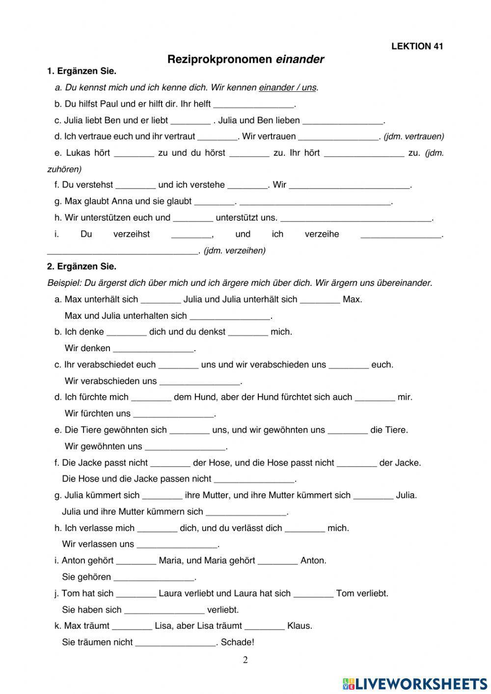 Deutsch.com 3, L41, Reziprokpronomen einander