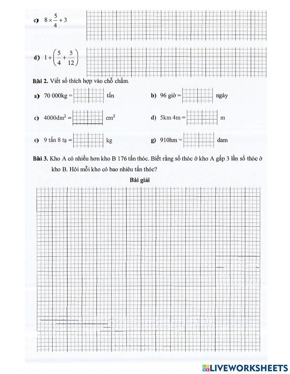 Toán 4 - Tuần 33 Bài tập