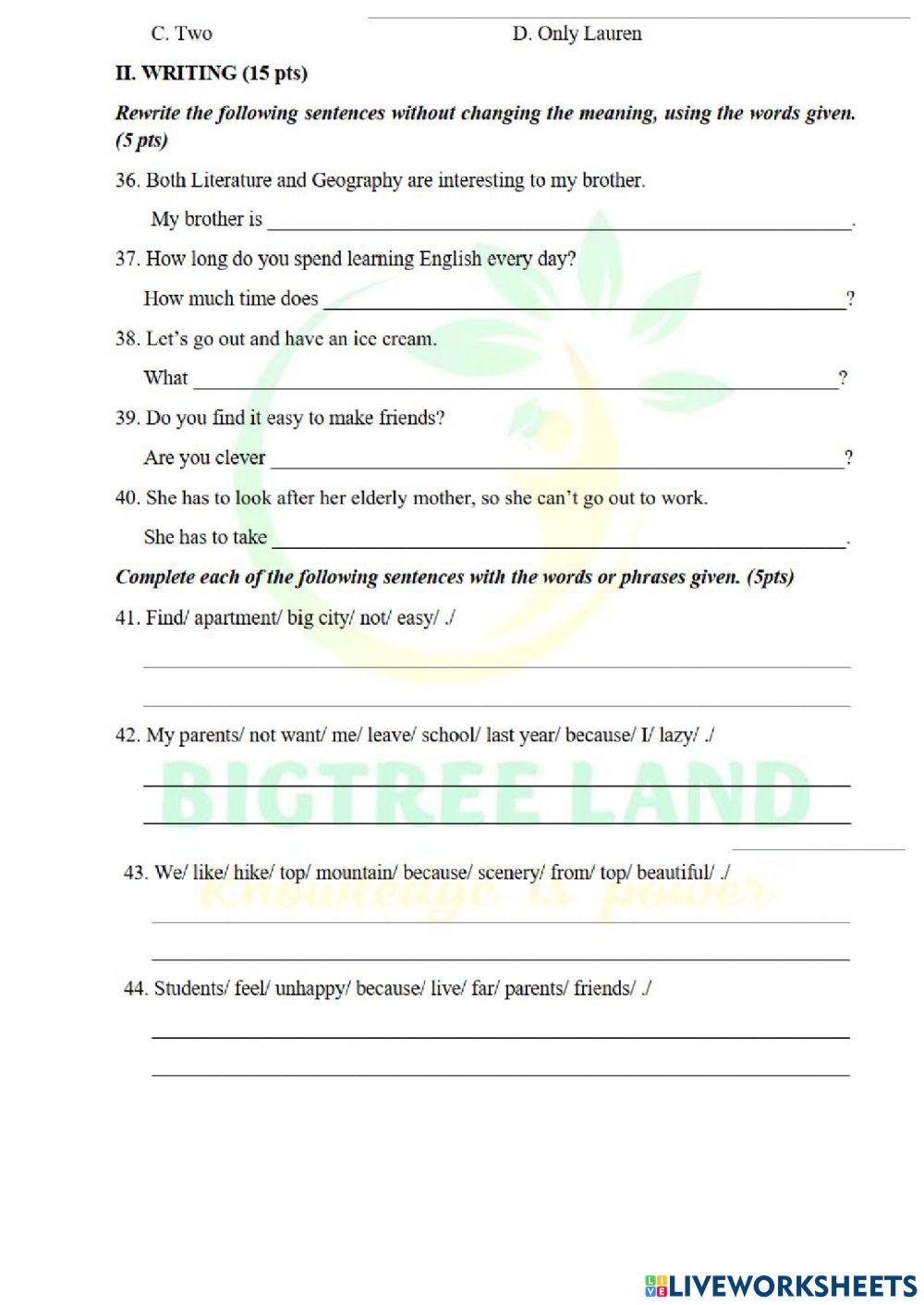 Đề Anh đầu năm 6 LTV vào Chuyên