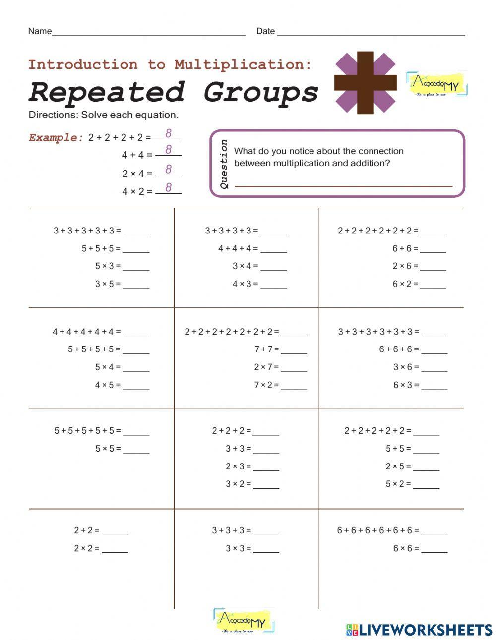 Repeated Addition as Multiplication worksheet | Live Worksheets
