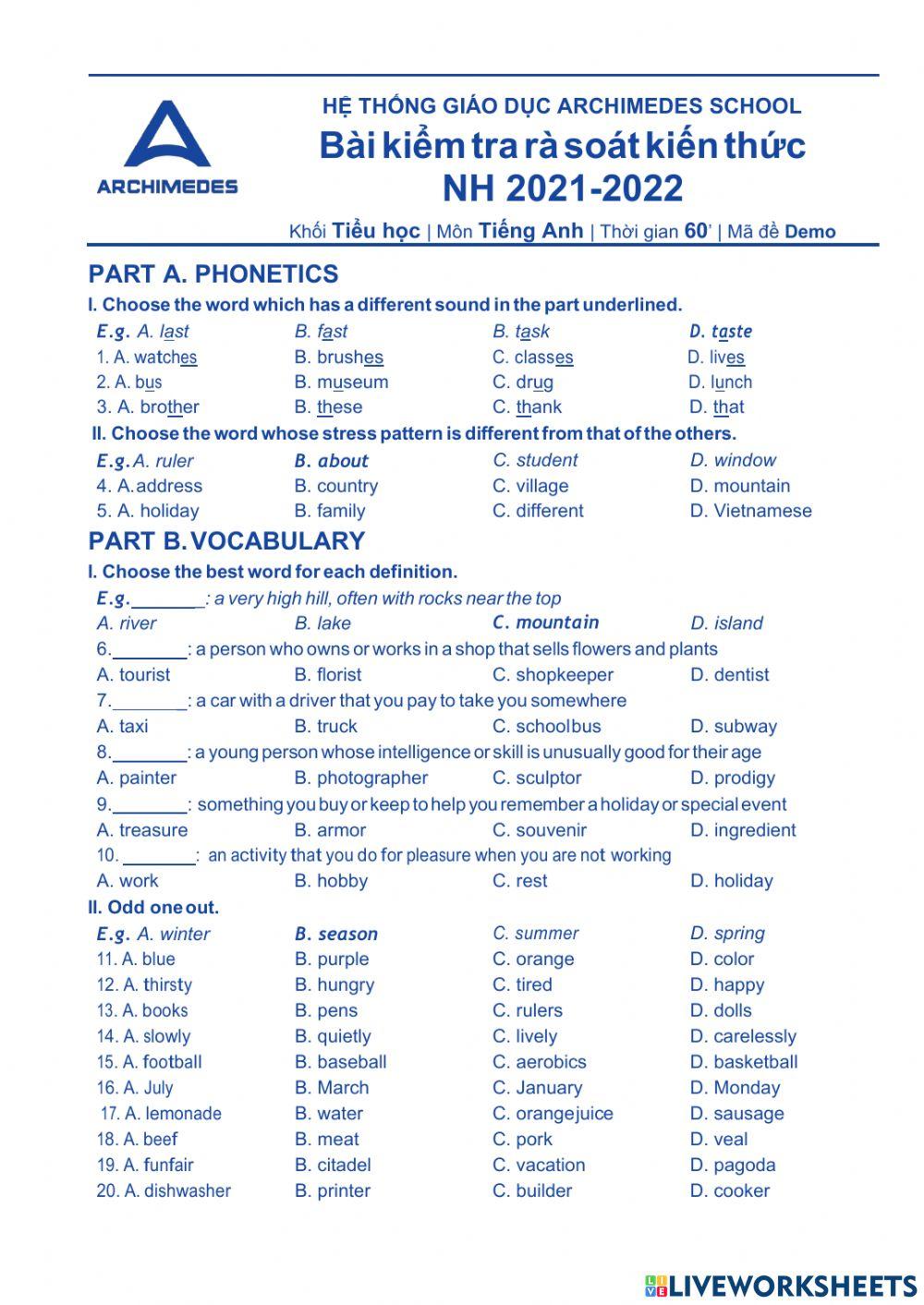 Đề Anh vào 6 đợt vòng 1 Arc 2021-2022