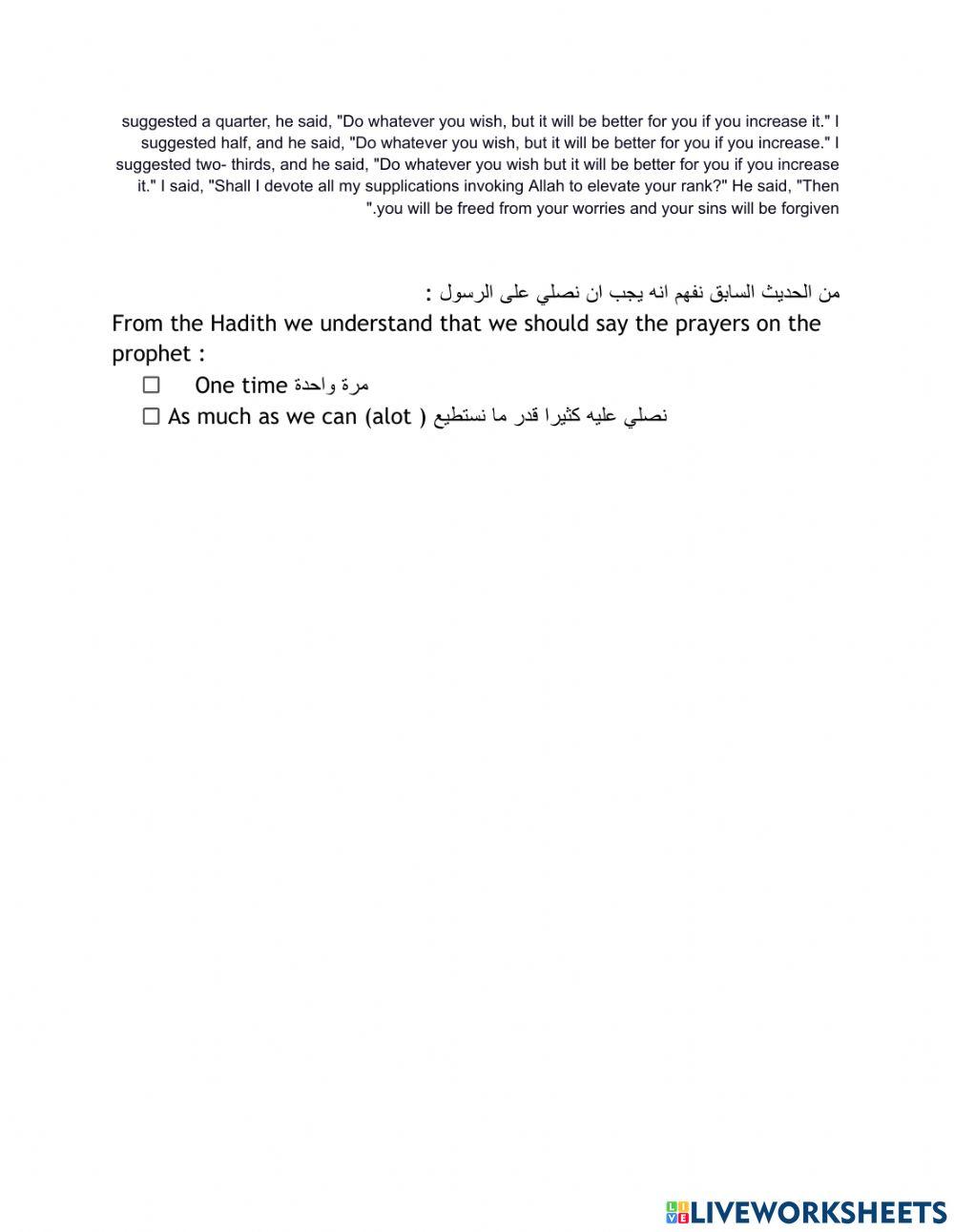 The prayers on the prophet