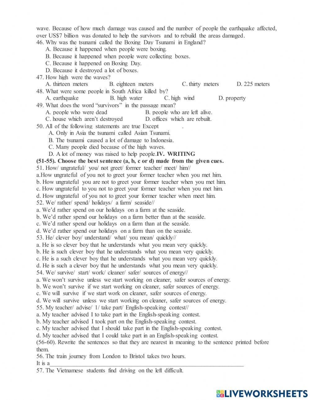 Trial test for grade 9