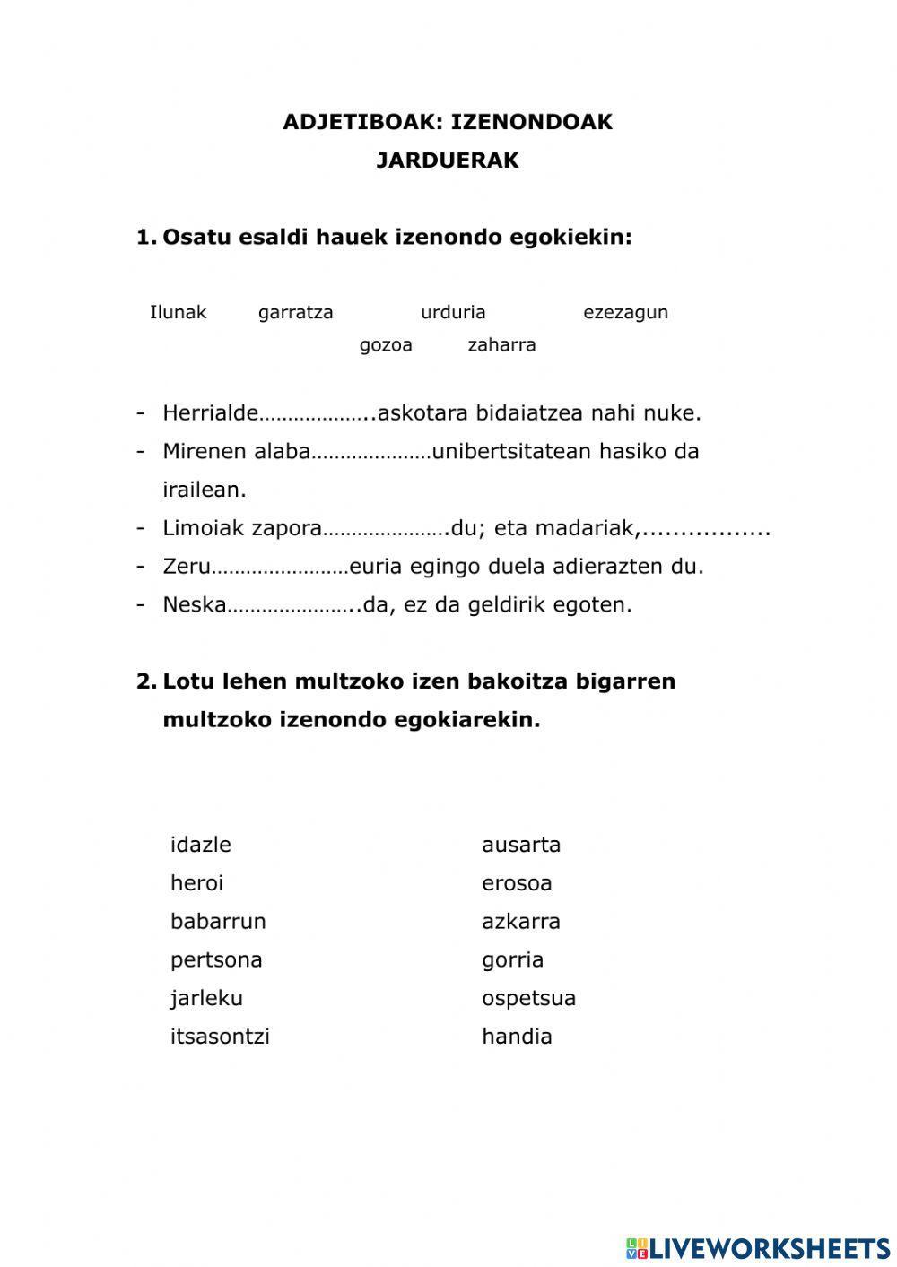 Adjetiboak: izenondoak