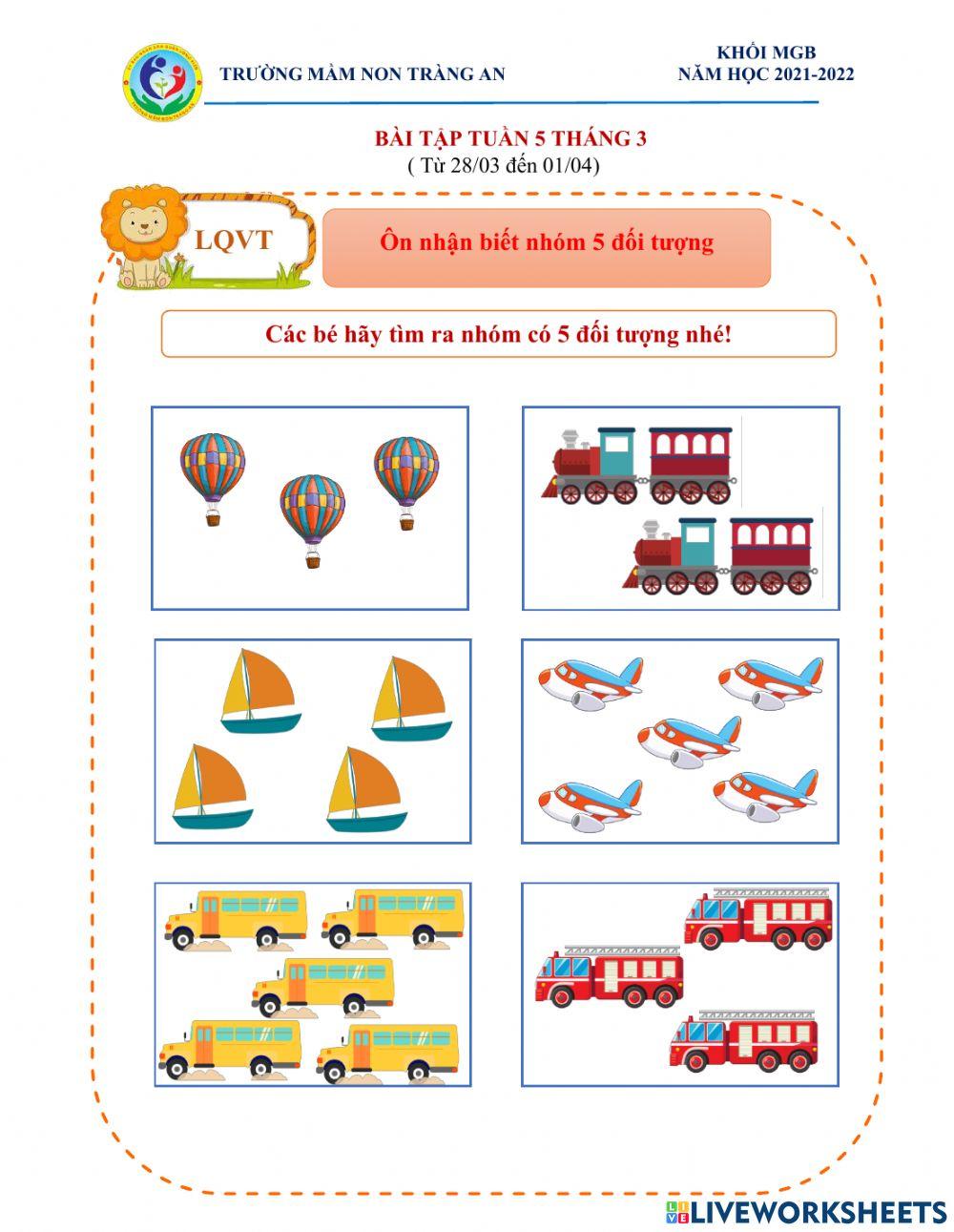 Ôn nhận biết nhóm 5 đối tượng