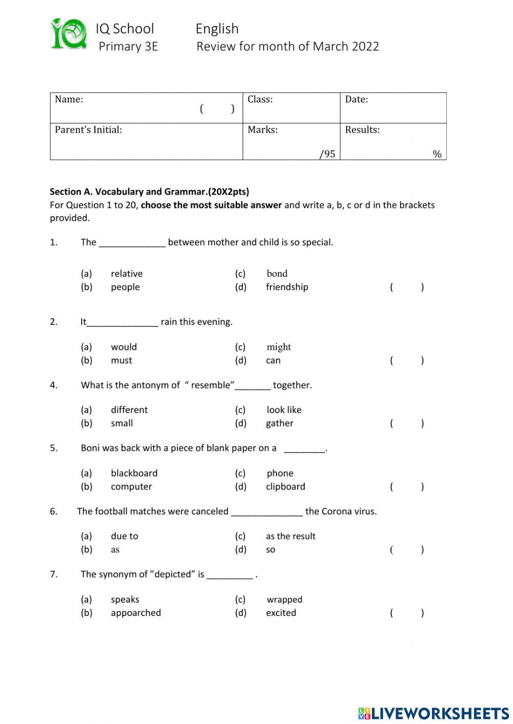 March worksheet | Live Worksheets