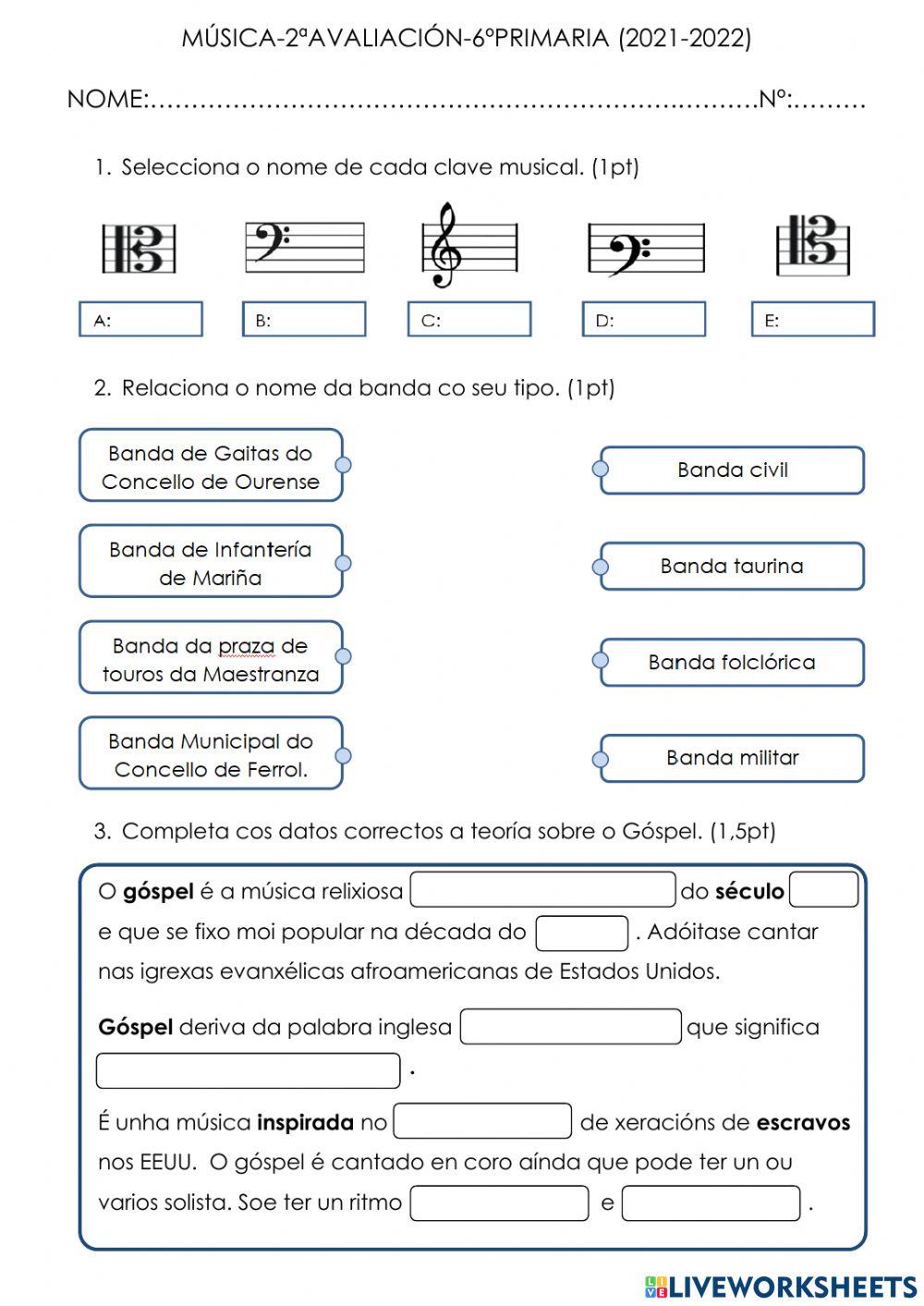 EXAME MÚSICA 6ºEP 2ªAVALIACIÓN