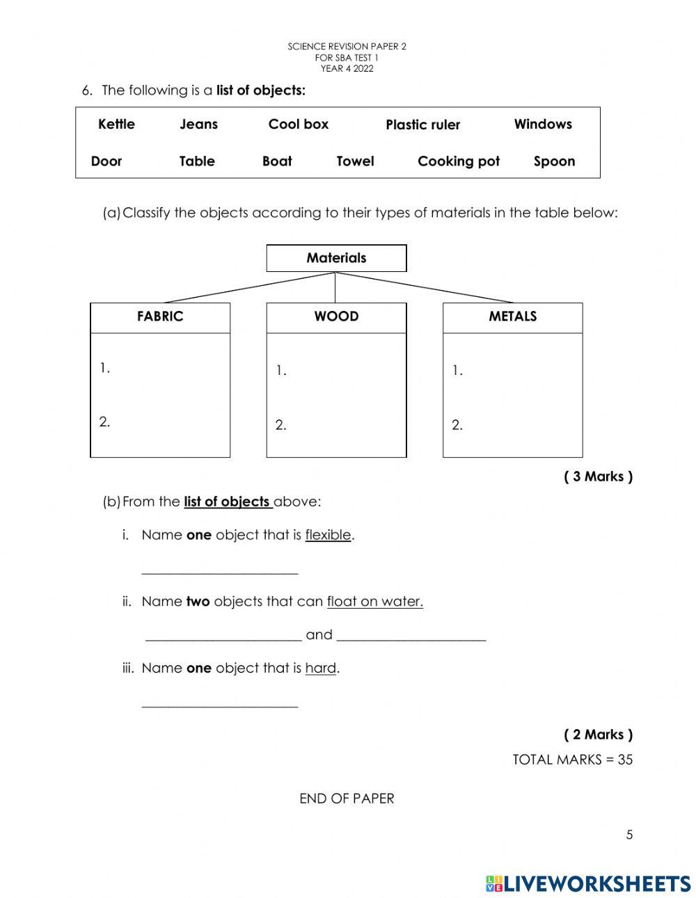 Science Revision Paper 2