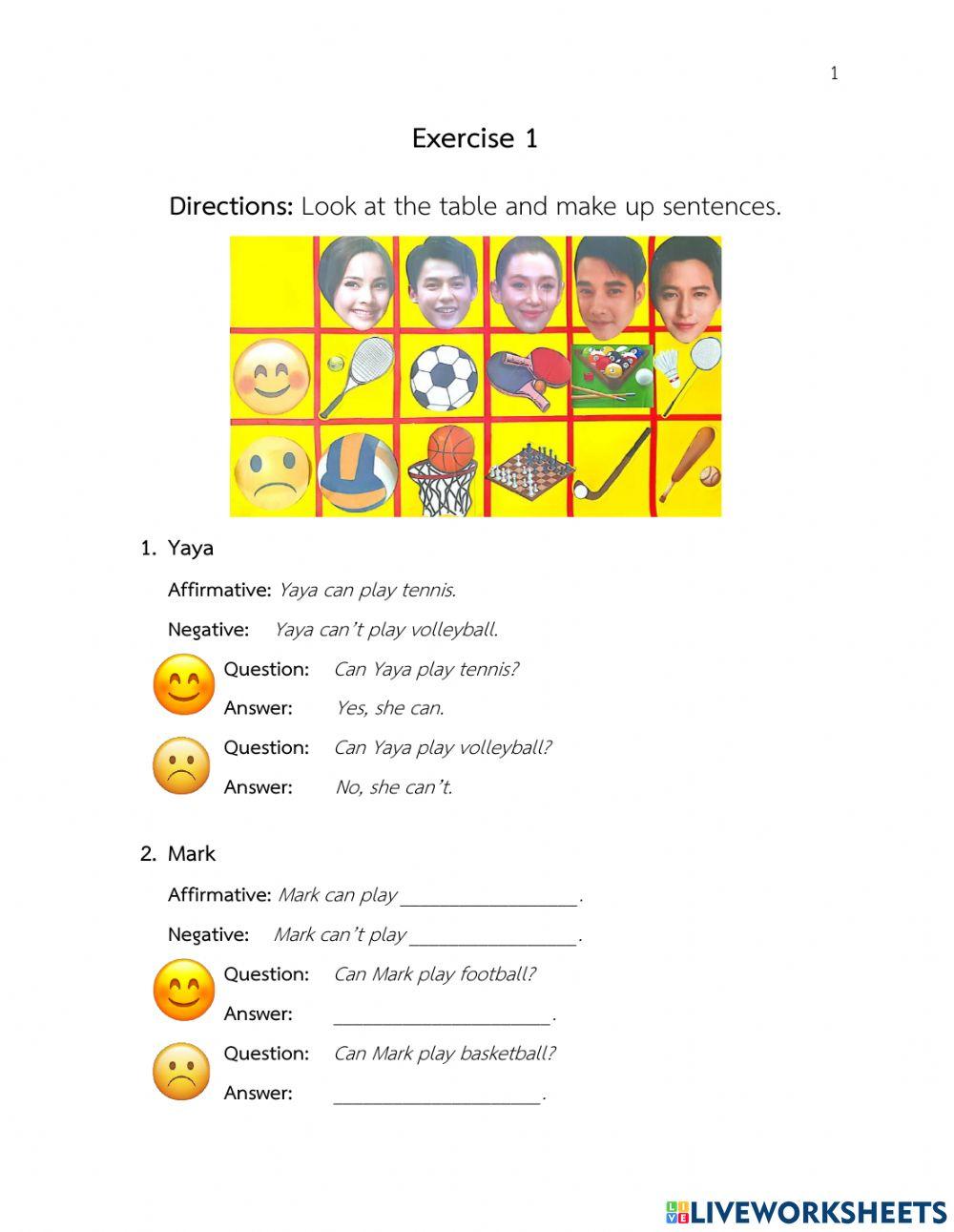 Exercise 1 can-can't