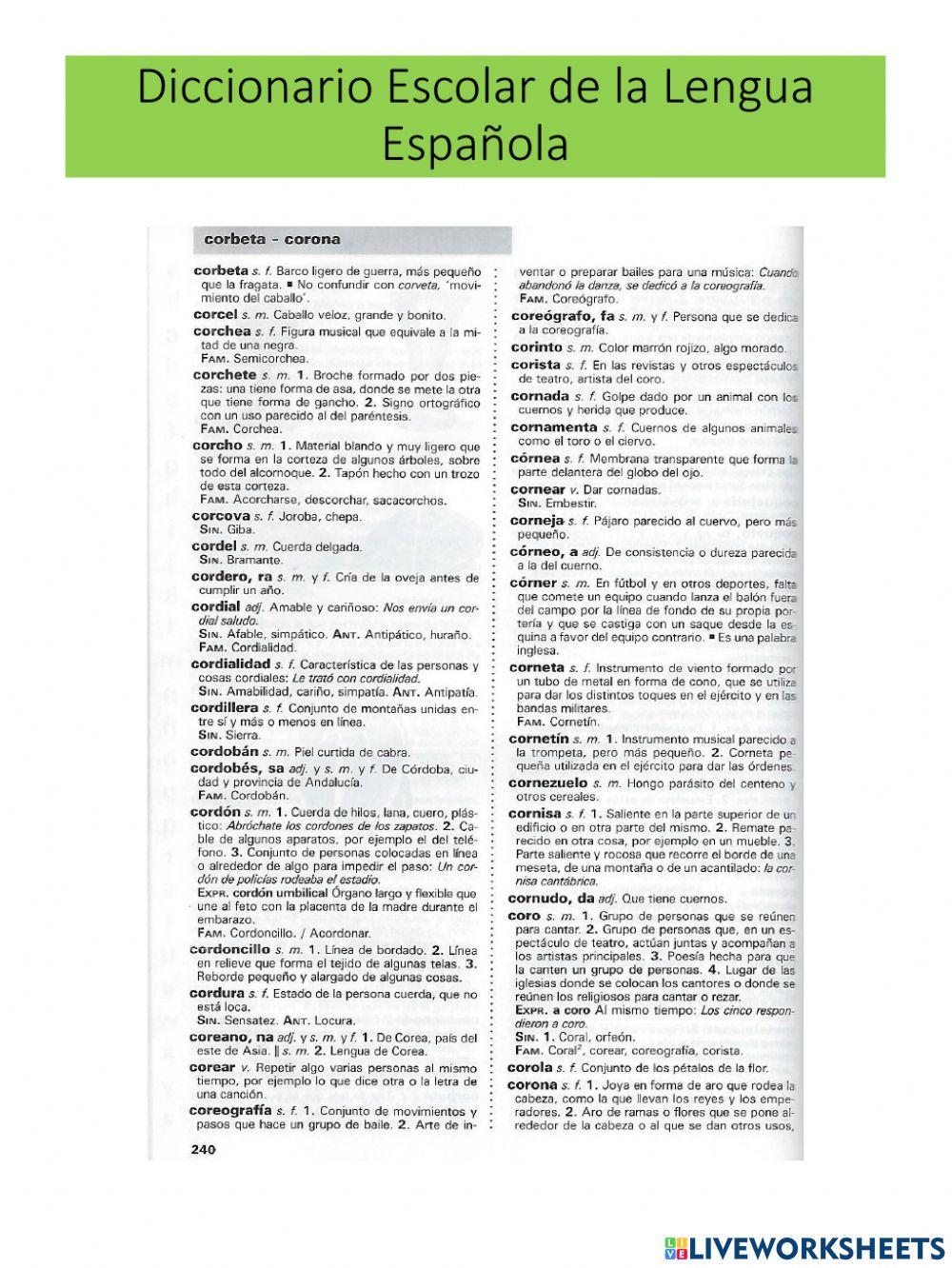 Localiza las palabras en el diccionario