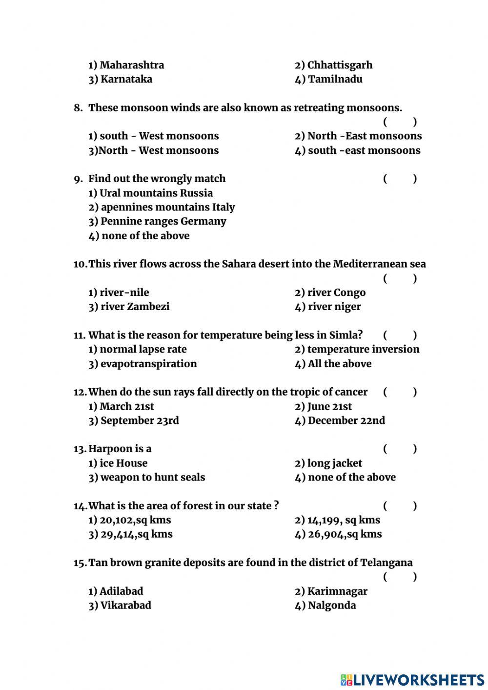 GEOGRAPHY NMMS Previous Paper 1