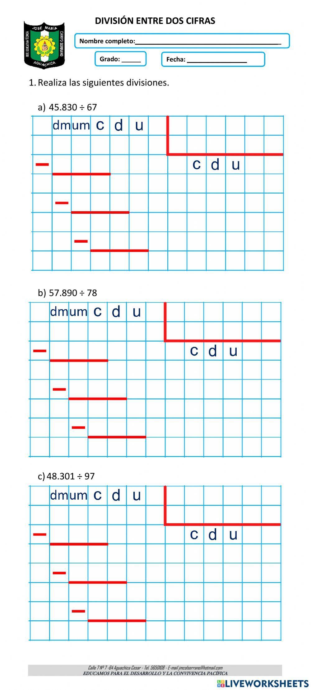 DIVISIÓN ENTRE DOS CIFRAS