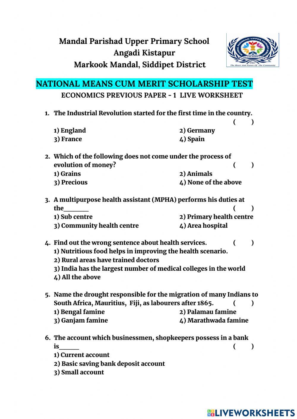 ECONOMICS NMMS Previous Paper 1