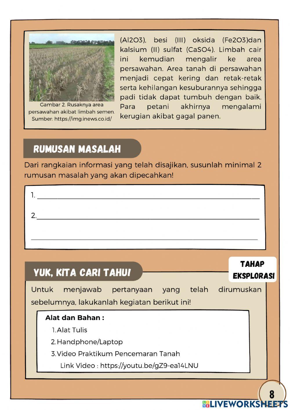 E-LKPD 7.3.8.1 Pengertian Pencemaran dan Pencemaran Tanah