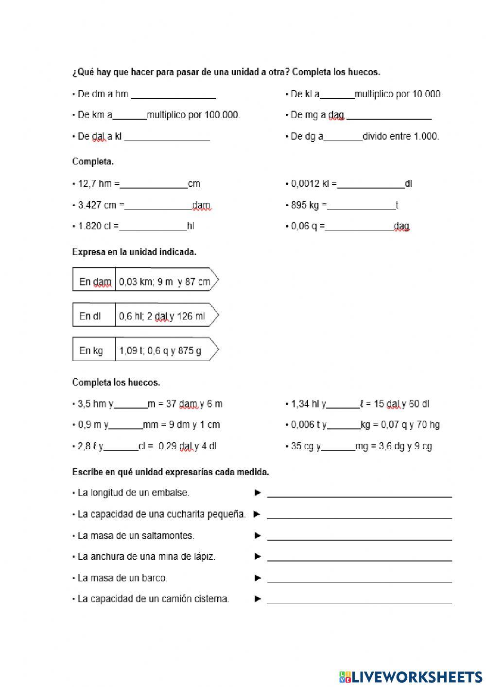 Unidades de longitud, capacidad y masa