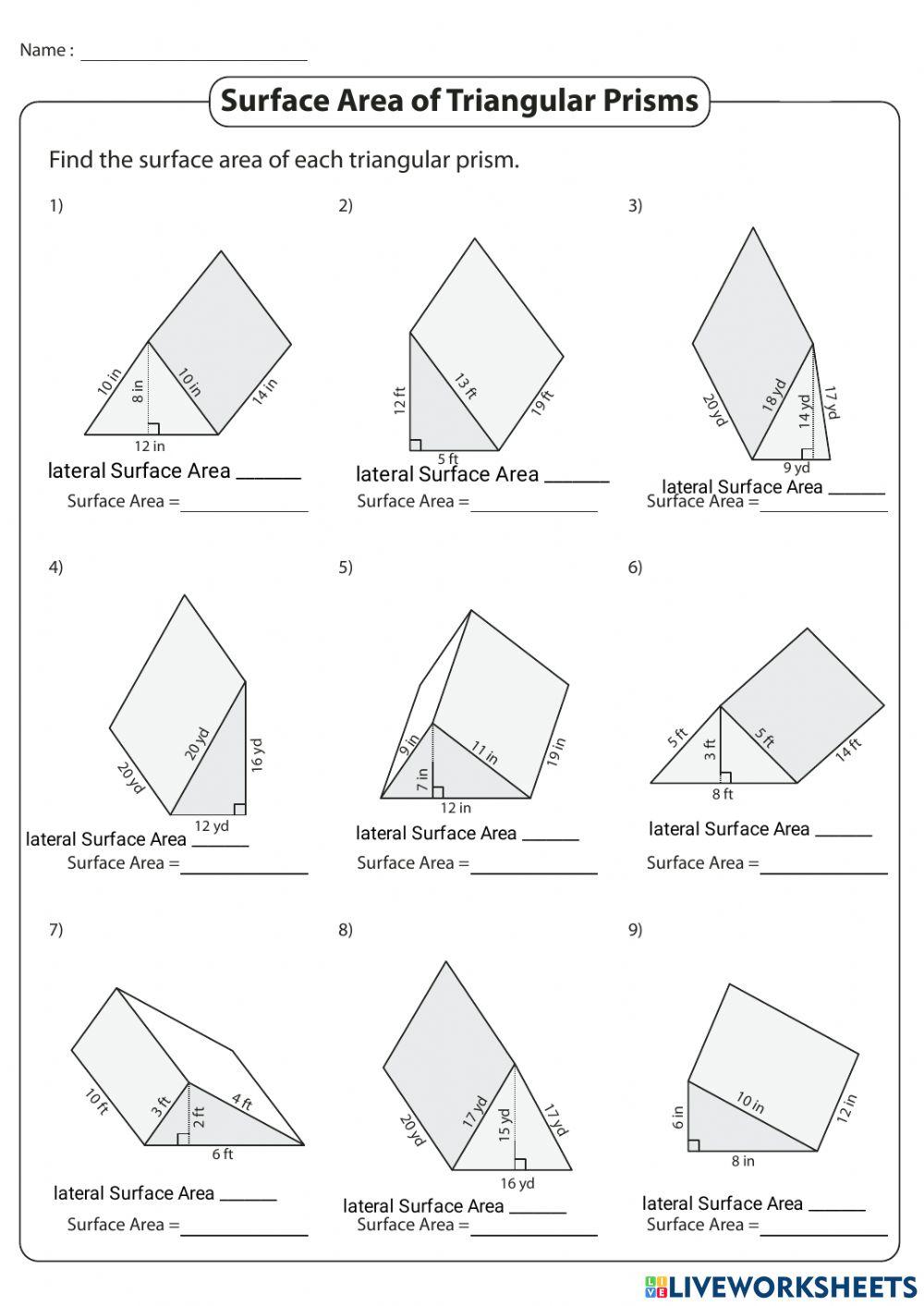 SA of triangular prisms