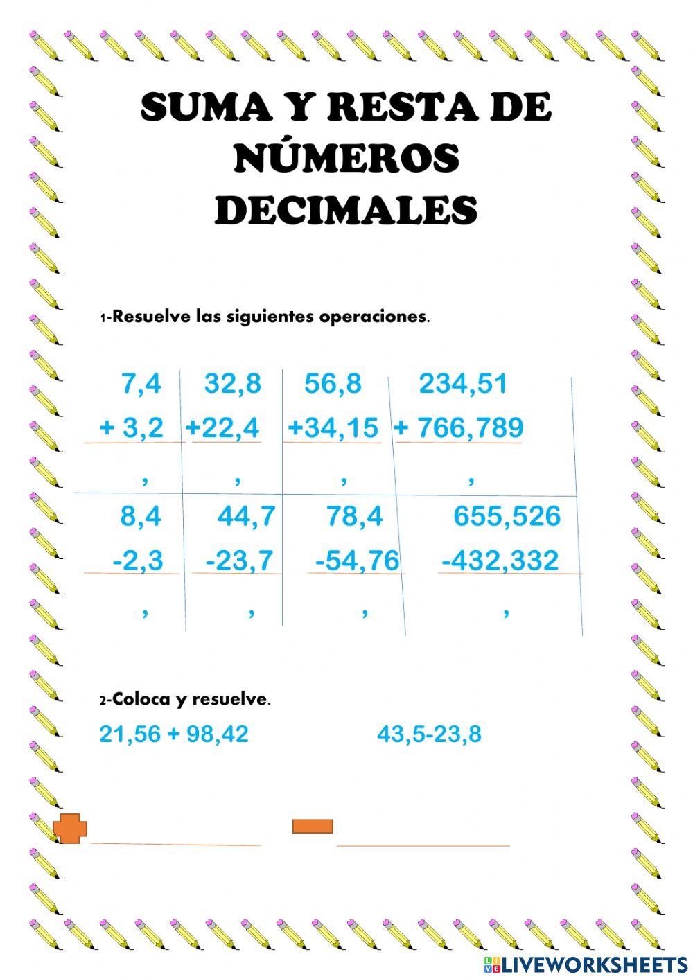 Suma y Resta con Nº DECIMALES
