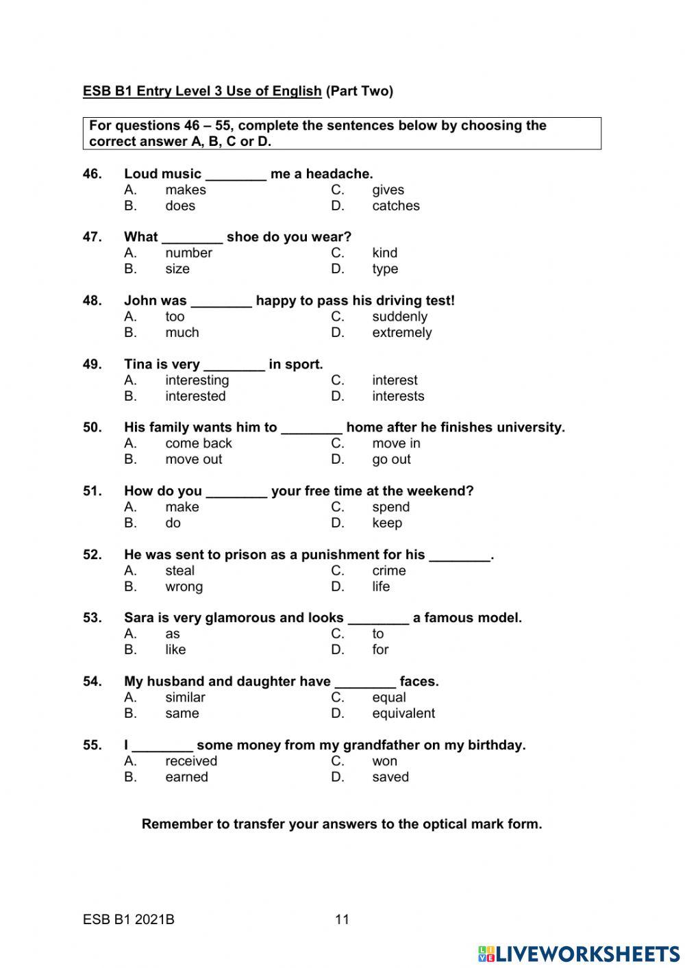 ESB B1 2021B USE OF ENGLISH