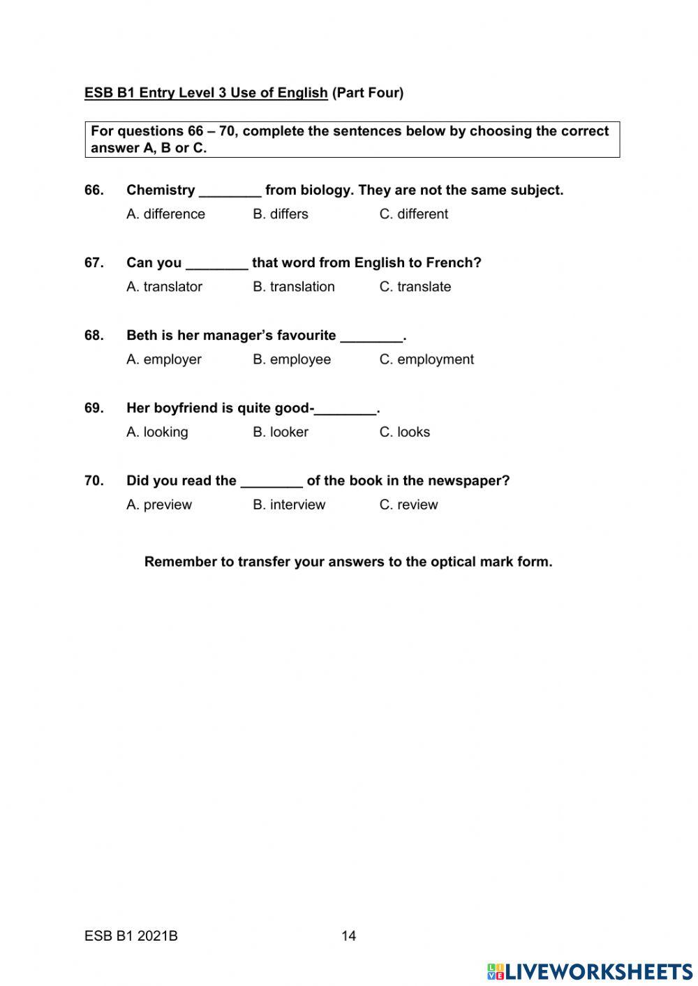 ESB B1 2021B USE OF ENGLISH