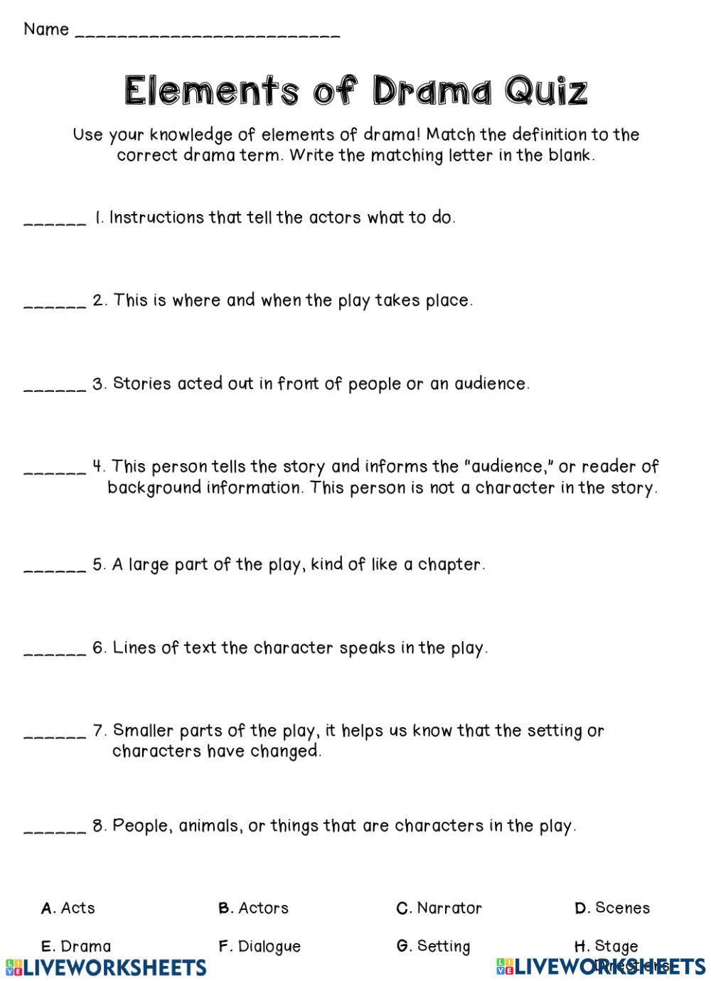 Elements of Drama interactive worksheet | Live Worksheets elements-of-drama-interactive-worksheet-live-worksheets
