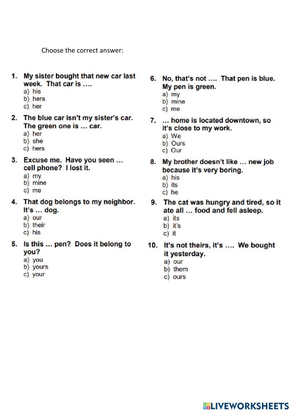 To be, possessive adj and pronouns