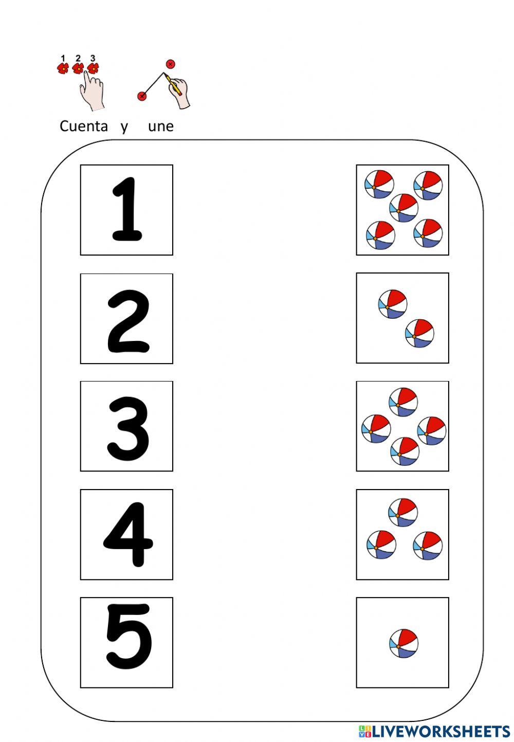 Unir números 1-5 con pictos