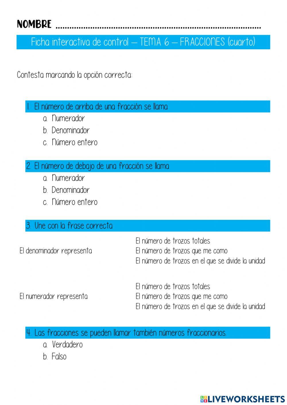 Contenidos básicos fracciones cuarto