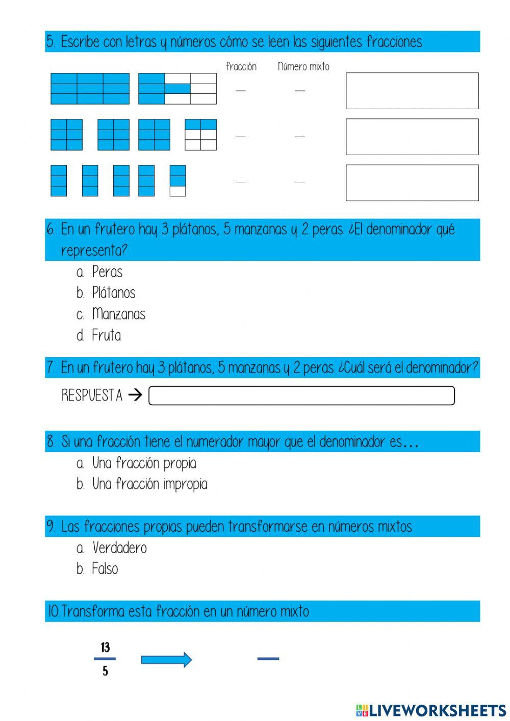 Contenidos básicos fracciones cuarto