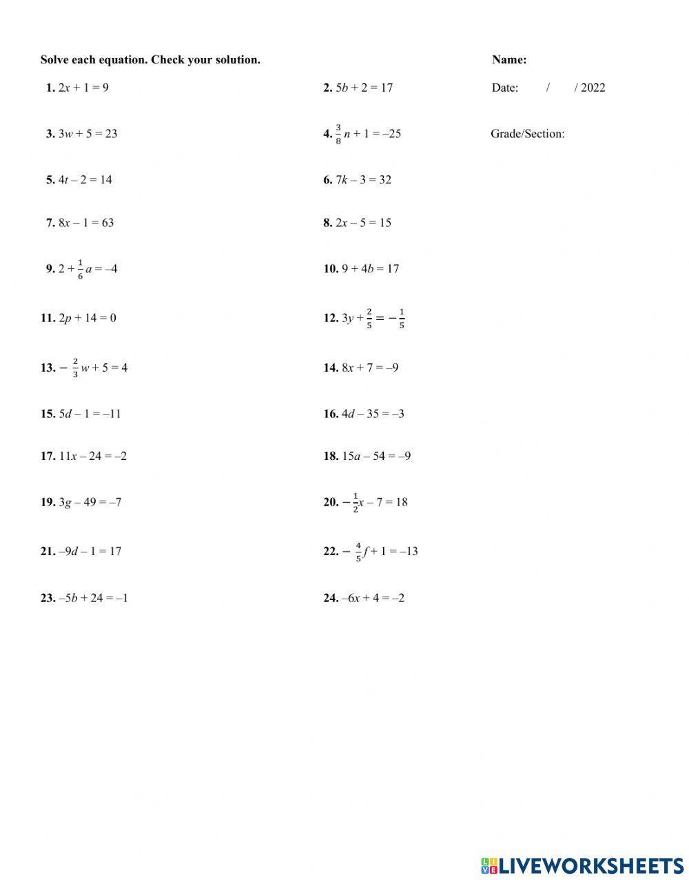 6.4 Solving two-step equations