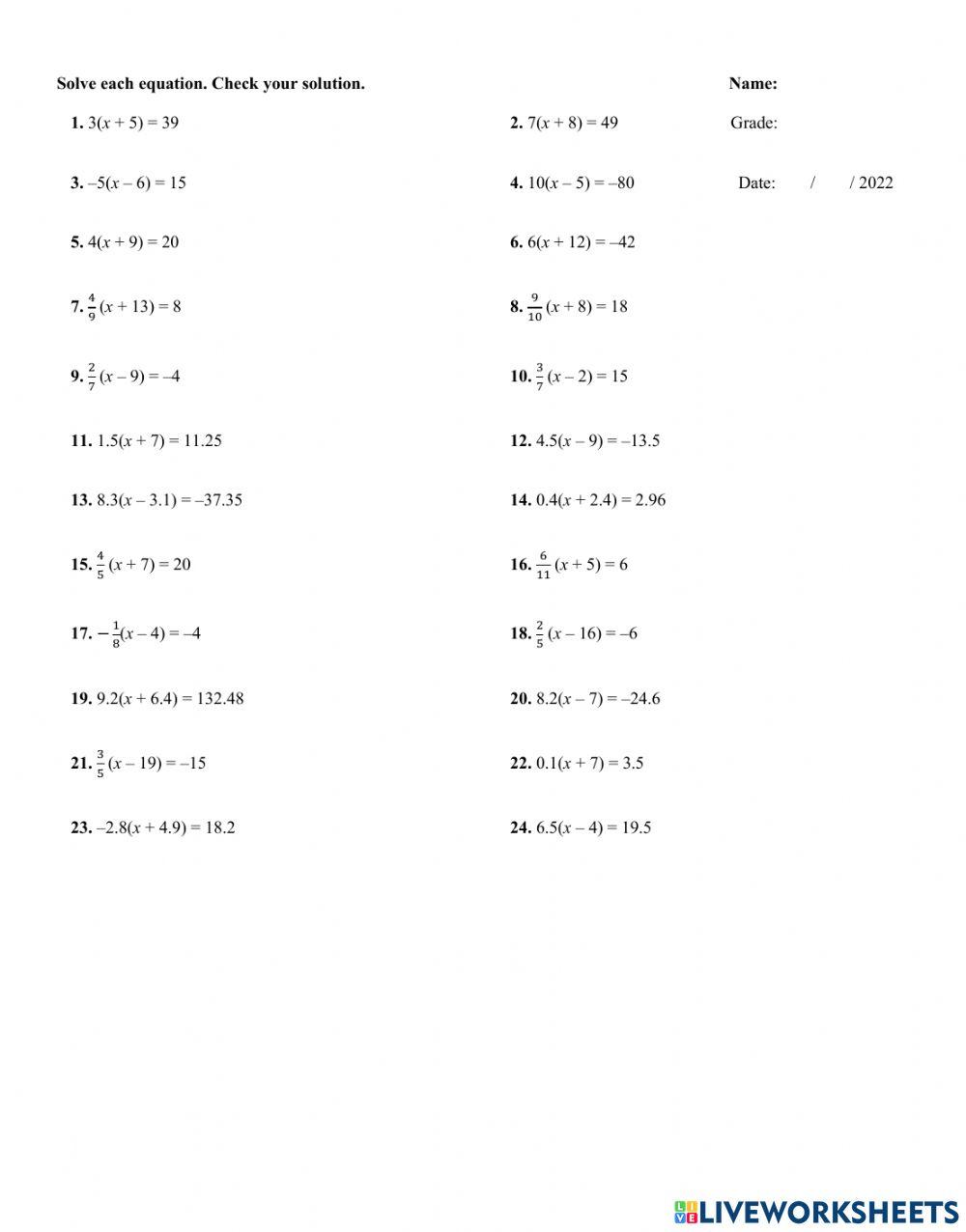 6.5 Solving Multi-Step Equations