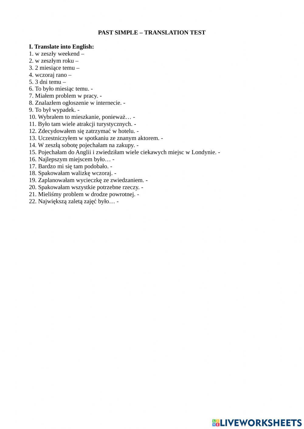 Past simple translation test