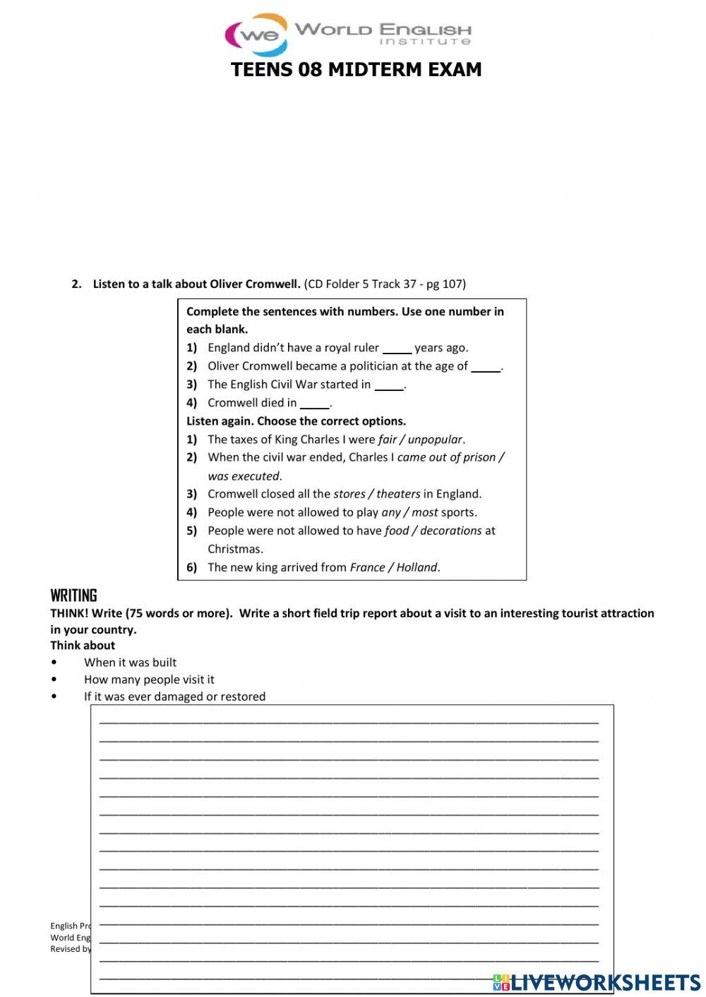 Mid term exam teens 8