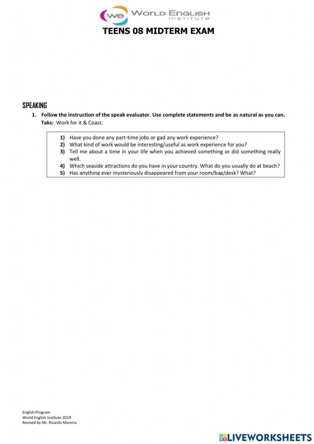 Mid term exam teens 8