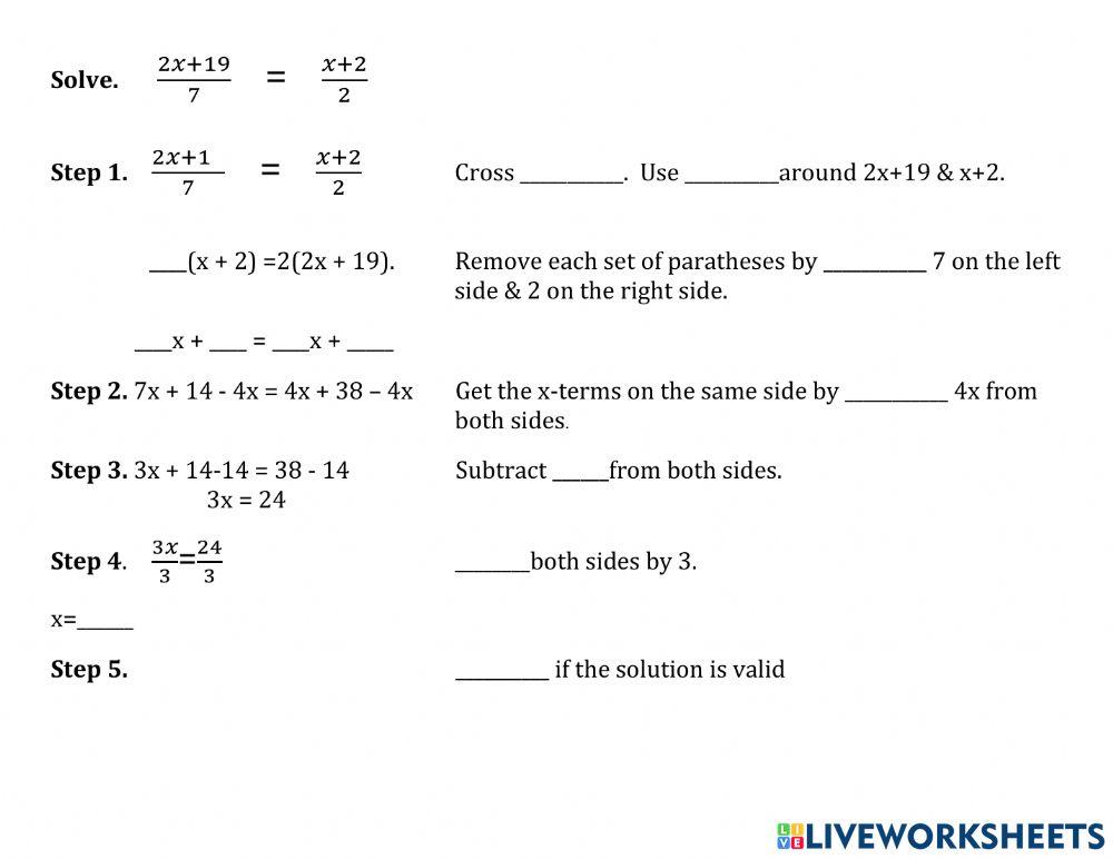 SOLVING RATIONAL EQUATIONS WORKSHEET 1 online exercise for | Live ...