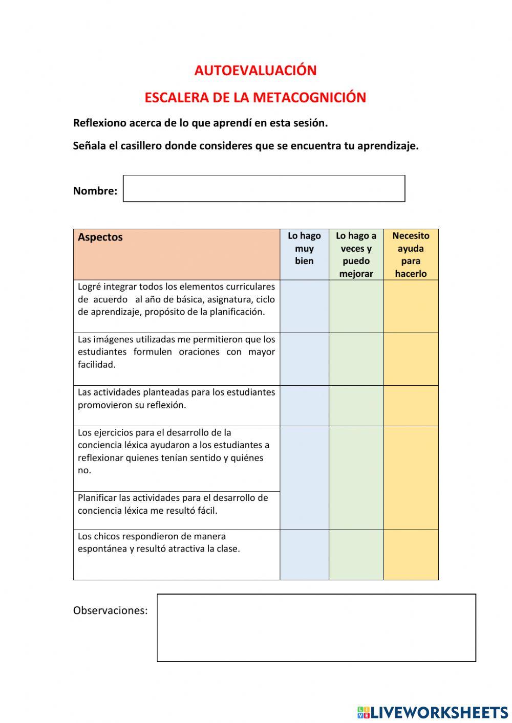 Autoevaluación léxica