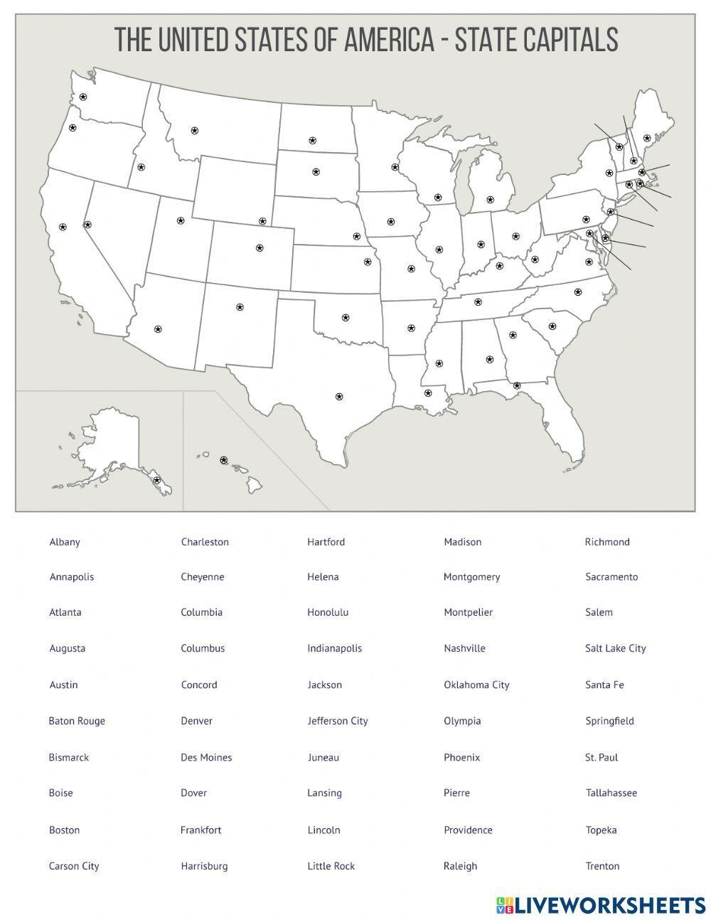 State Capitals interactive worksheet Live Worksheets