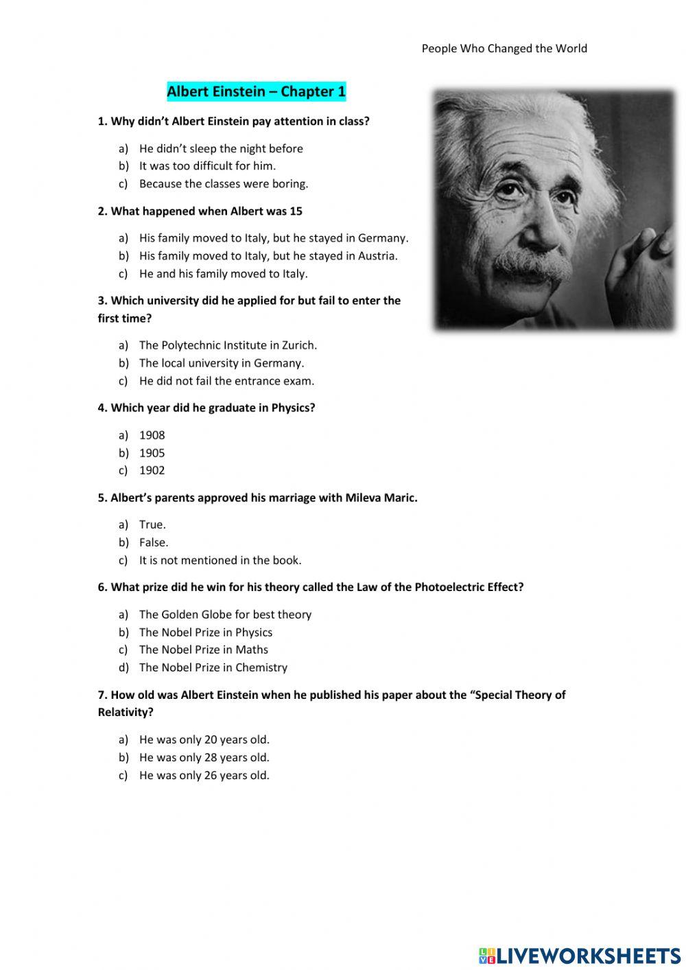 Albert einstein online activity live worksheets