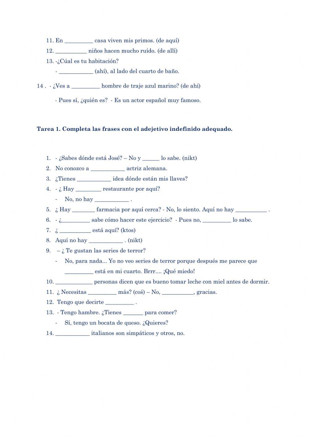 adjetivos demostrativos e indefinidos