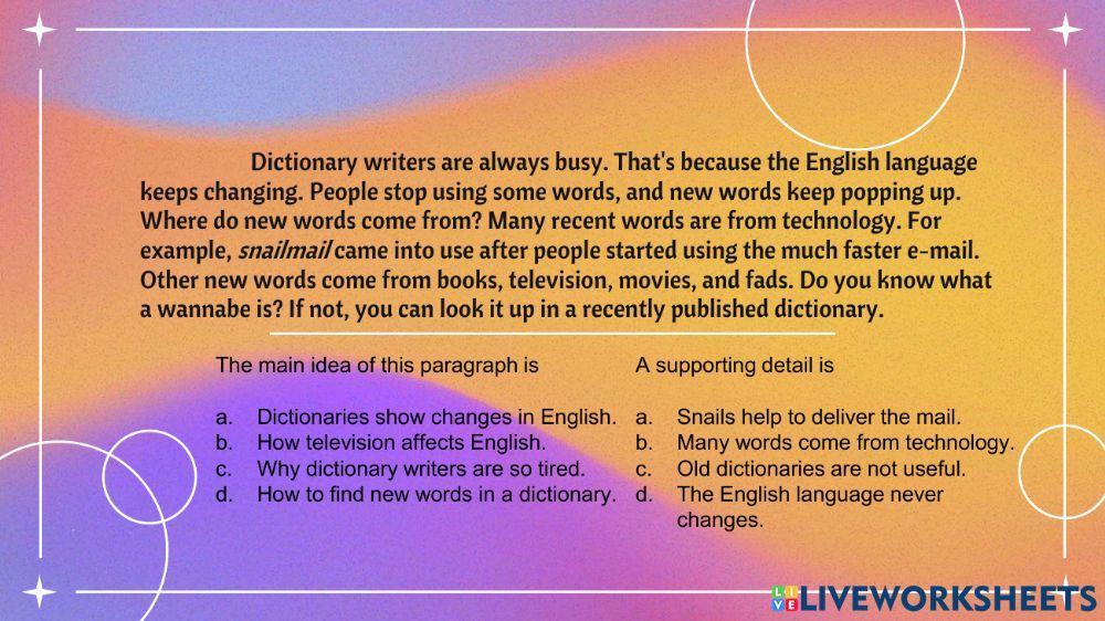 Main and supporting ideas