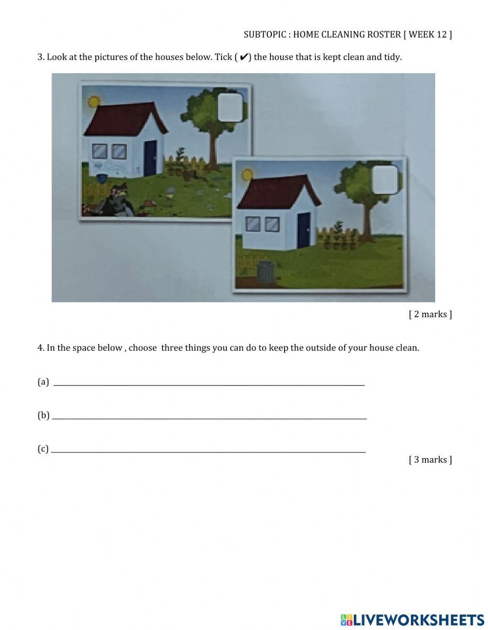 Worksheet 1- Home Cleaning Roster 