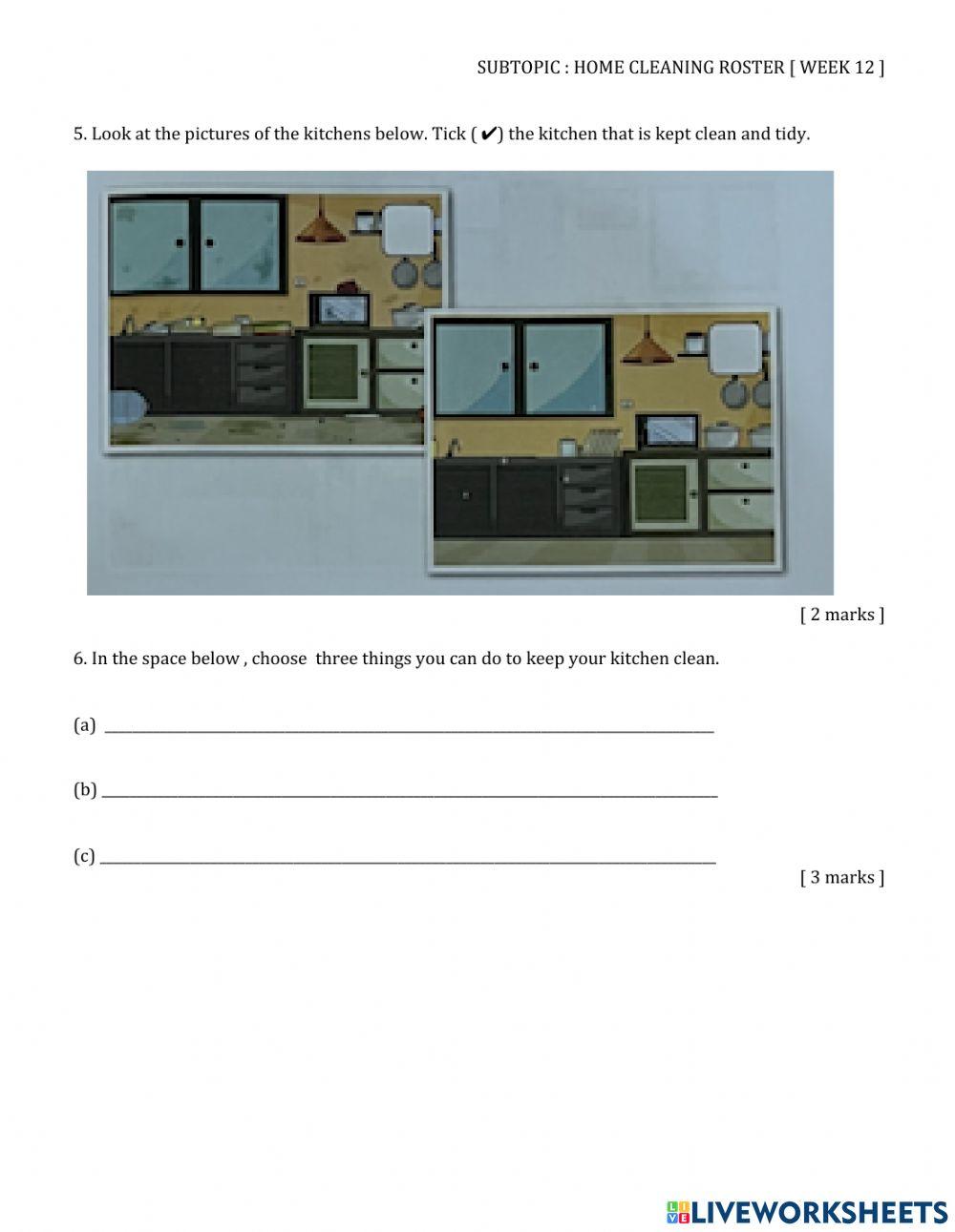 Worksheet 1- Home Cleaning Roster 