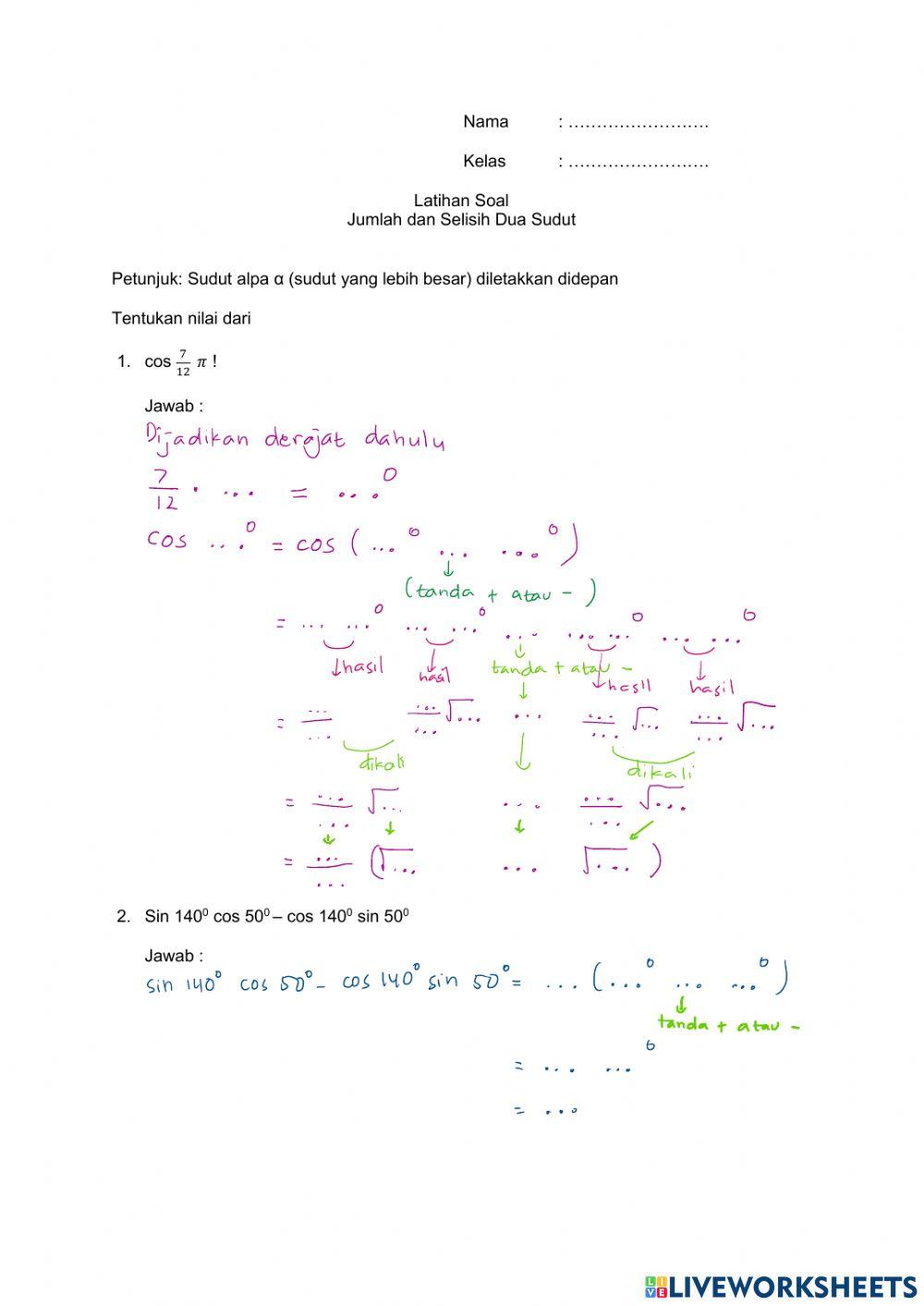 Jumlah dan Selisih Dua Sudut
