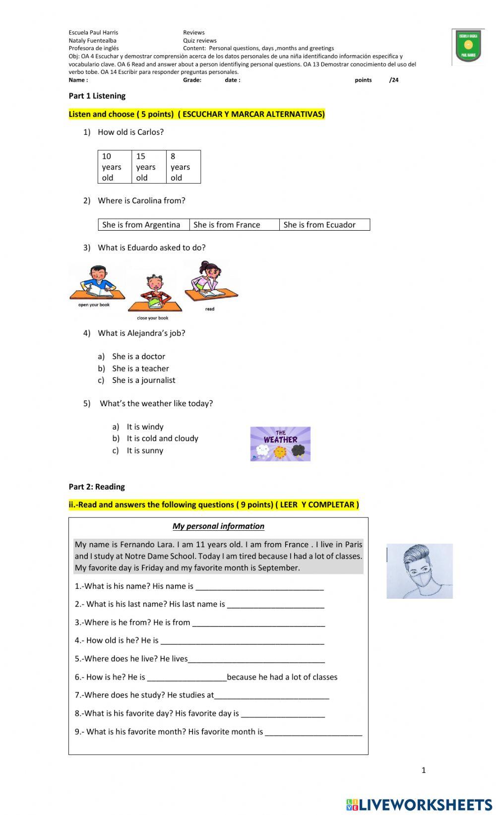 Quiz personal questions, tobe and more