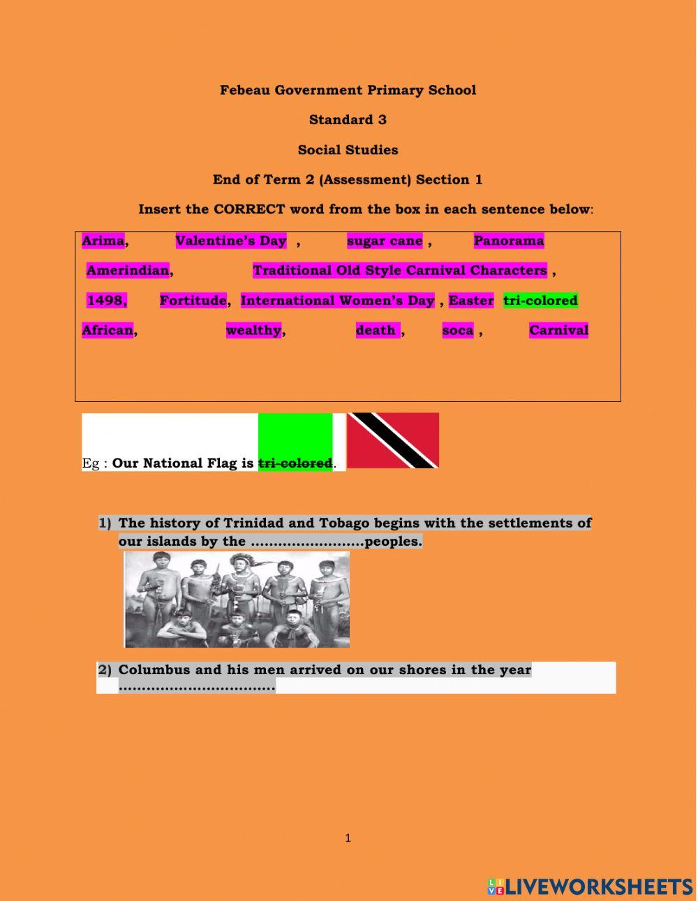 Social Studies Assessment interactive worksheet for STD 3 Live Worksheets