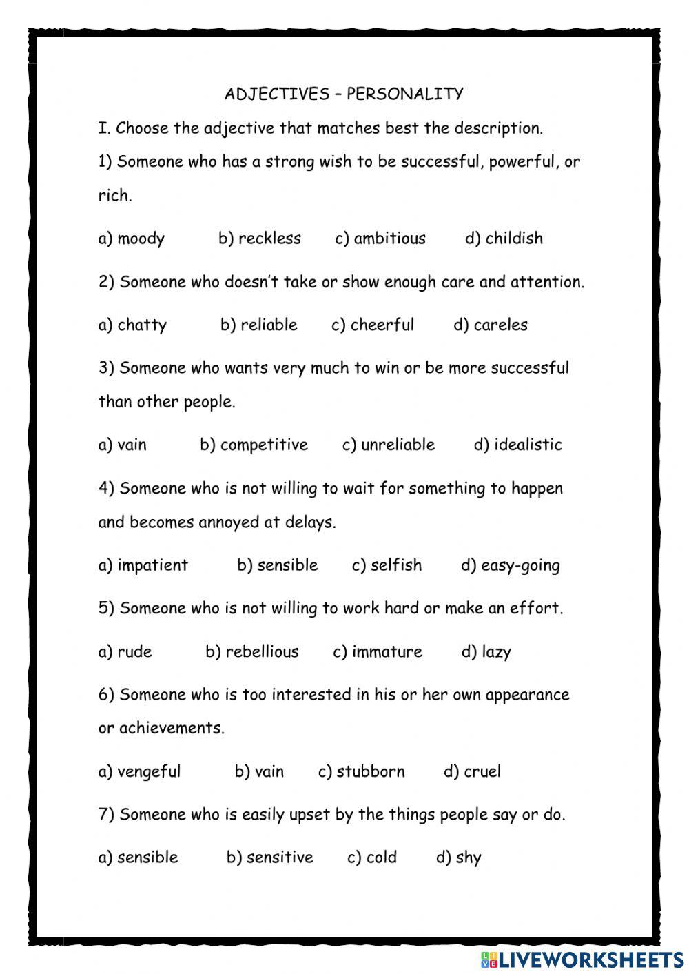 Vocabulary - adjectives