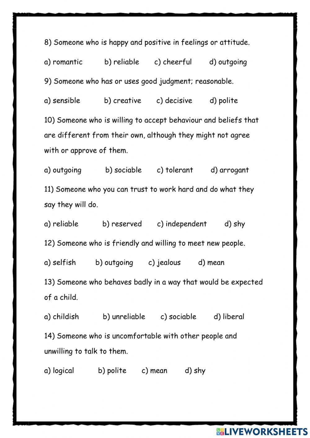 Vocabulary - adjectives