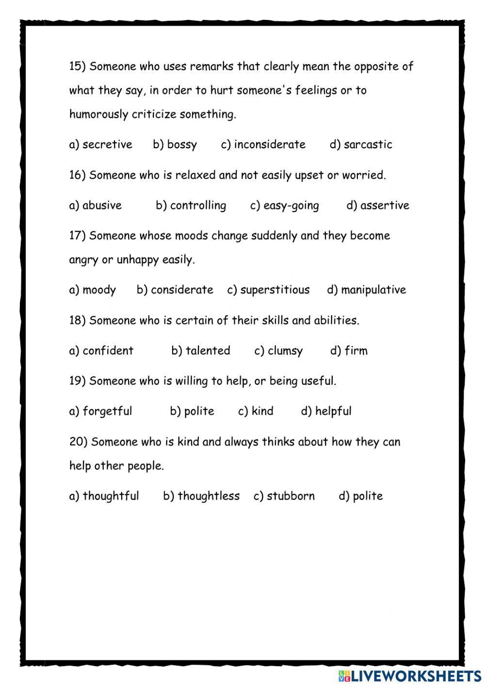 Vocabulary - adjectives