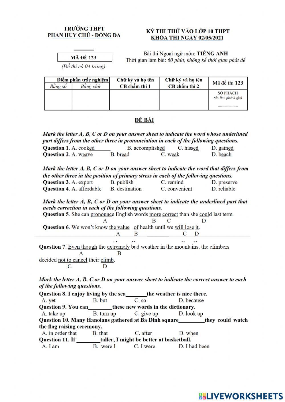 ĐE SỐ 16 thi vao 10